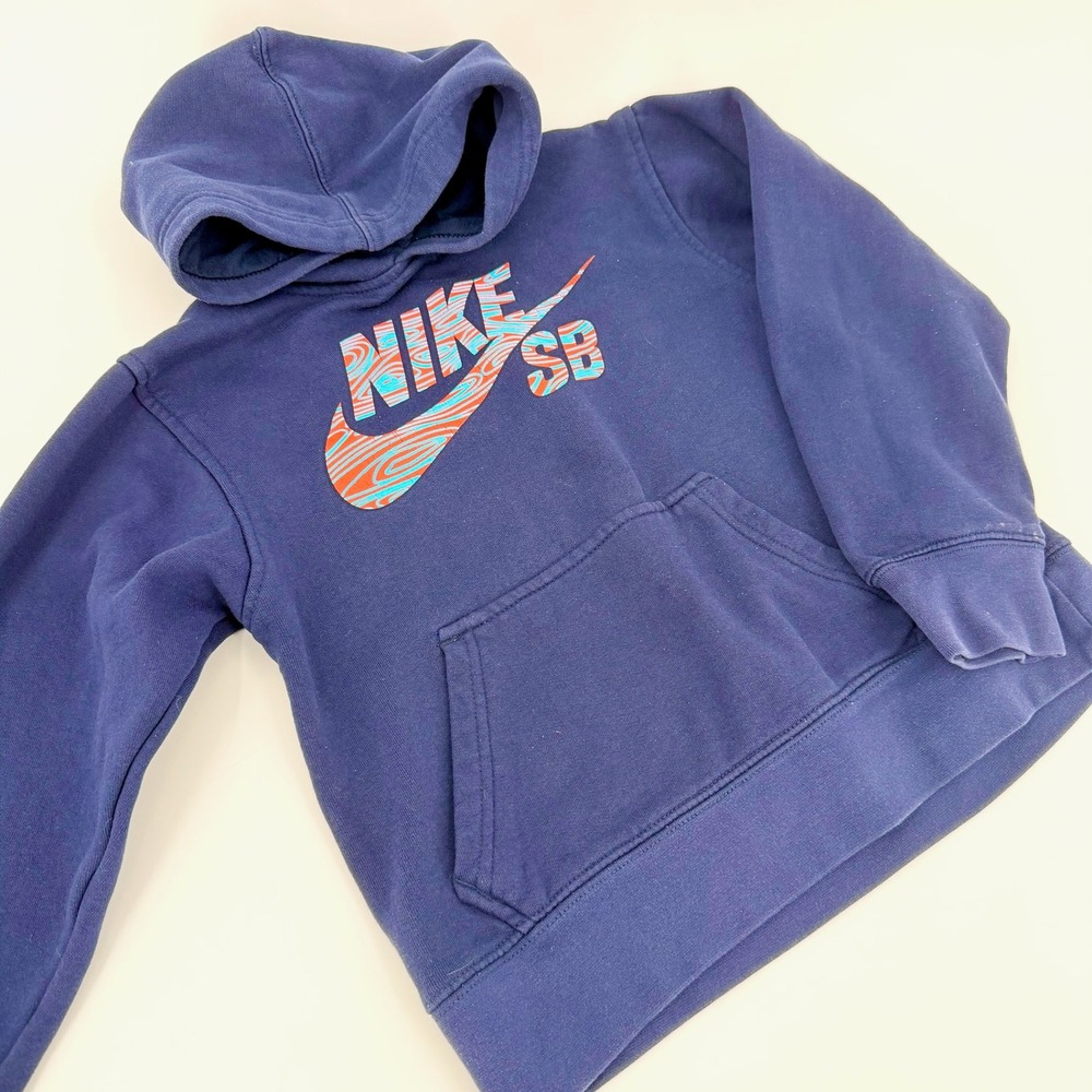 Nike SB Hoodie Kids M Navy Blue Excellent Graphic Logo Pullover Sweatshirt
